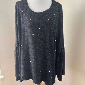 Simply Vera Vera Wang Black Pearl-Studded Sweatshirt